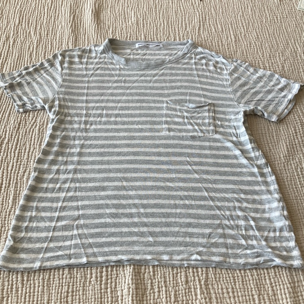 T By Alexander Wang XS Striped Grey Slub Tee